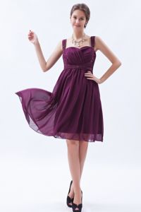 Dark Purple Beaded Straps Chiffon Cocktail Dresses for Dama