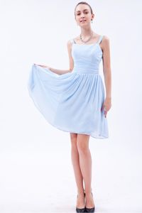 Latest Baby Blue Straps Knee-length Chiffon Ruched Dresses for Damas