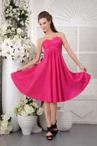 Discount Strapless Knee-length Taffeta Hot Pink Quince Dama Dresses