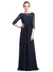 Floor Length Zipper Mother of the Bride Dress Black for Prom and Party with Beading