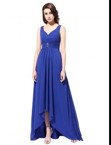 Sleeveless Chiffon With Brush Train Zipper Mother of Groom Dress in Royal Blue with Ruching