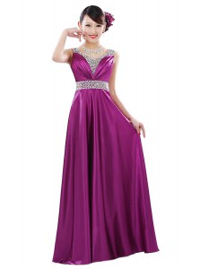Fuchsia Mother of the Bride Dress Prom and Party and For with Beading V-neck Sleeveless Zipper