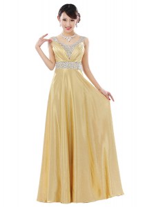 Super Floor Length Zipper Mother of Bride Dresses Gold for Prom and Party with Beading
