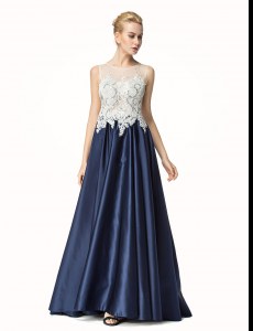 Luxury Side Zipper Mother of the Bride Dress Navy Blue for Prom and Party with Beading and Lace Brush Train