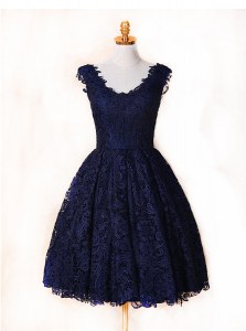 Colorful Blue and Navy Blue V-neck Neckline Lace Mother of the Bride Dress Sleeveless Zipper