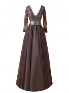 Fantastic Brown Long Sleeves Organza Zipper Mother of the Bride Dress for Wedding Party