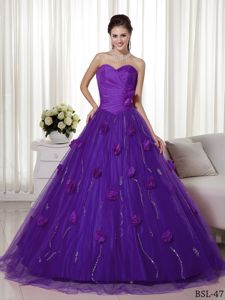 Purple A-line Taffeta and Tulle Quinceanera Dresses with Flowers