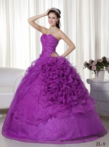 Purple Floor-length Organza Sweet Sixteen Dresses with Ruches