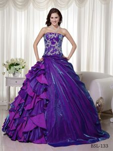 Strapless Taffeta Quinceanera Dresses with Appliques and Ruffles