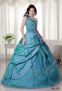 One Shoulder Appliques Dresses for Quince in Taffeta and Organza