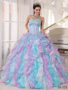 Colorful Sweetheart Organza Quinceanera Party Dress with Ruffles