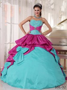 Beautiful Fuchsia and Aqua Blue Dresses for Quince with Bowknot