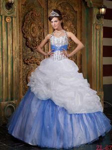 Affordable Halter Top Beading Quinceanera Dresses with Pick-ups