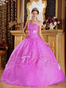 Romantic Strapless Appliques Sweet Sixteen Dresses with Bowknot