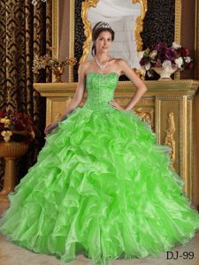Newest Organza Spring Green Sweet 16 Dresses with Ruffled Layers
