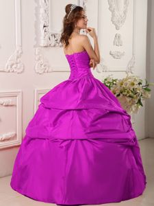 Exclusive Ball Gown Beaded Taffeta Dress for Sweet 15 in Fuchsia