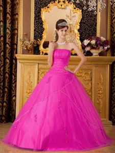 Popular Hot Pink Quinceanera Gowns with Appliques and Beading