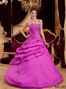 New Fuchsia Strapless Pick-ups Quinceanera Gown with Appliques