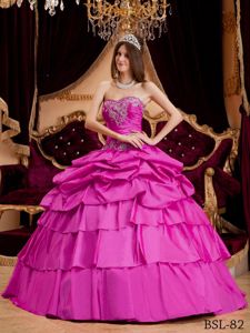 Beautiful Taffeta Appliques Quinceanera Gown Dress with Pick-ups