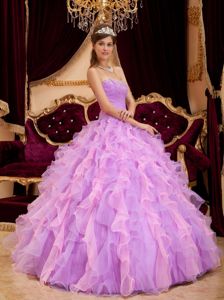 Lavender Sweetheart Ruffles Ruche Quinceanera Dress with Beading