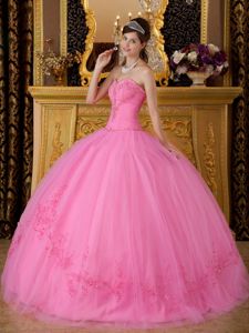 Rose Pink Sweetheart Beading Appliques Ball Gown Dress for Quince