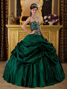Dark Green Strapless Appliques Pick-ups Dresses for a Quinceanera