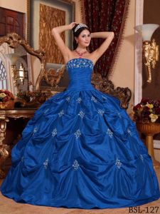 Strapless Ruched Bust Appliques Quinceanera Dress with Pick-ups