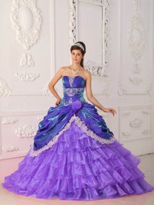 Colorful Strapless Hand Made Flowers Ruffled Tiers Quince Dress