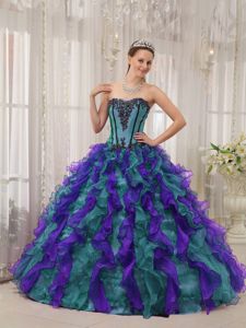 Multi-colored Sweetheart Appliques and Ruffles Dress for Sweet 15