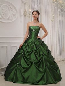 Elegant Hunter Green Strapless Beading Pick-ups Quinceanera Dress
