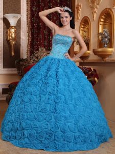Unique Strapless Beading Bust Dresses for 15 with Rolling Flowers