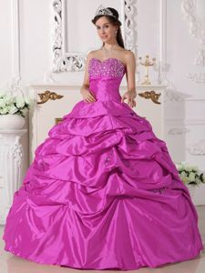 Hot Pink Sweetheart Beading Appliques Pick-ups Sweet 15 Dresses