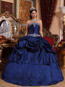 Perfect Navy Blue Strapless Beading Quinces Dresses with Pick-ups