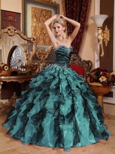 World Music Awards Multi-colored Beading Ruched Bust Sweet 15 Dresses with Ruffles