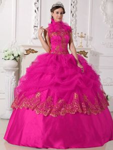 Berlin Film Festival 2013 Hot Pink High Neck Ball Gown Pick-ups Beading Quinceanera Gowns
