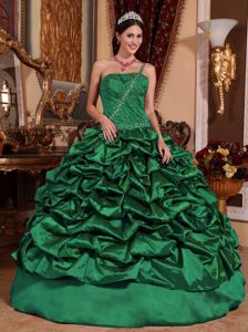 Green One Shoulder Beading Bust Pick-ups Quinceanera Gowns