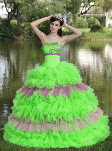 Lovely Beading Strapless Multi-tiered and Ruffled Quinceanera Gowns for Miss World
