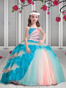 Discount Spaghetti Straps Sleeveless Organza Little Girls Pageant Gowns Beading and Ruffles Lace Up