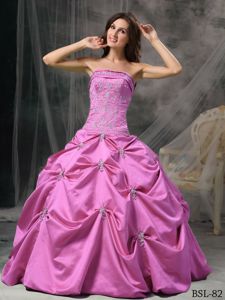 Modern Strapless Appliques Quinceanera Party Dress in Rose Pink