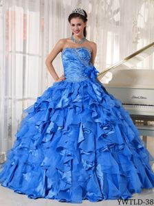 Ruched and Beaded Dresses for Quince with Ruffled Layers in Blue