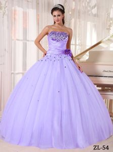 Pretty Ball Gown Beading Ruche Tulle Quinceanera Dresses in Lilac