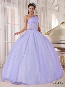 Elegant One Shoulder Beading Dress for Sweet 16 in Organza