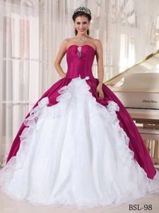 Delish Fuchsia and White Dress for Quince with Beading and Ruffle