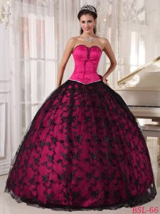 Exquisite Hot Pink Sweetheart Sweet 15 Dresses with Bow in Tulle