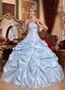 Baby Blue Pick-ups Dress for Quinceanera with Beaded Appliques