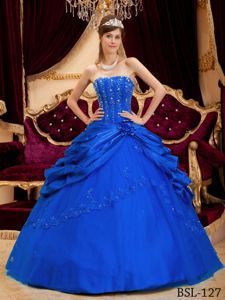 Elegant Blue Ball Gown Taffeta Quinceanera Dress with Embroidery