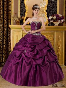 Nice Beaded Appliques Dresses for Quince with Pick-ups in Purple