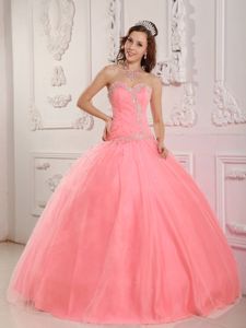 Sweet Beading Sweetheart Tulle Quinceanera Gown Dresses in Pink