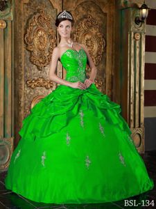 Voguish Sweetheart Appliques Quinceanera Gowns in Spring Green