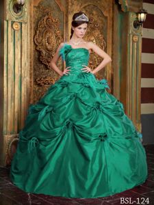 Attractive Green Strapless Beading Sweet 16 Dresses with Pick-ups